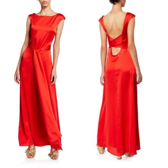 Fame and Partners Satin Wrap Maxi Dress 2  Red NWT - Picture 1 of 8
